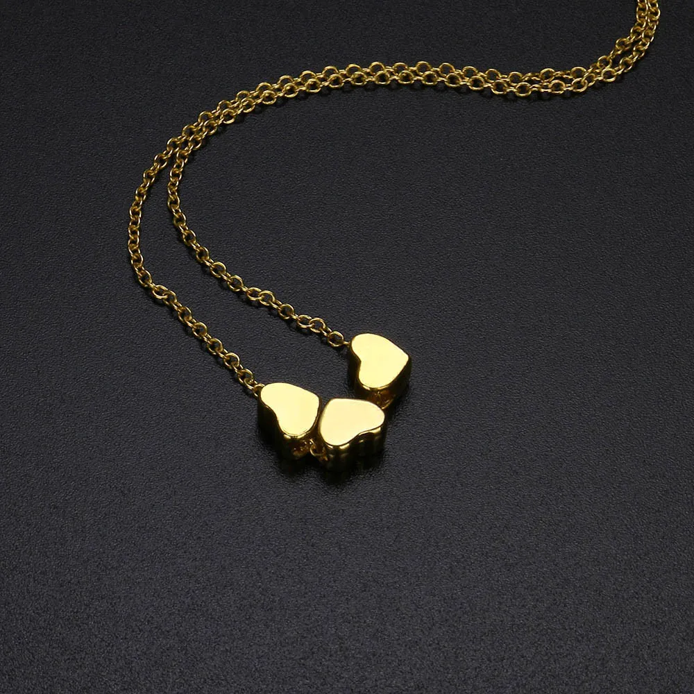 Kæder Skønhed Charm Kvinder Rustfrit Stål Tre Hjerte Vedhæng Kæde Halskæde Halskæder Til Smykker I Ét Stykke_voghion.com