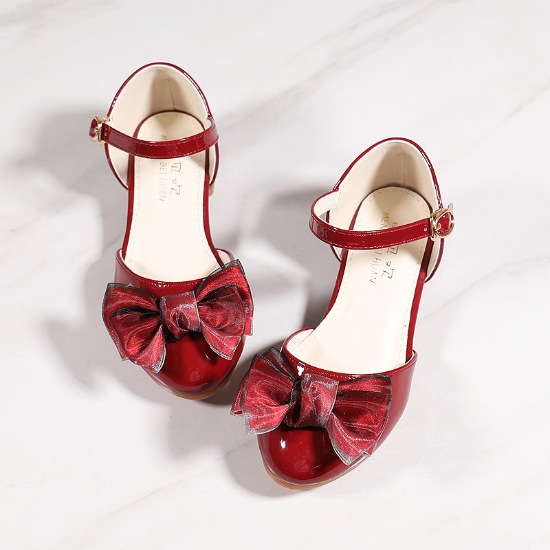 2024 sandali con tacco alto Baotou per ragazze della nuova primavera, scarpe in pelle con fiocco per bambini_voghion.com