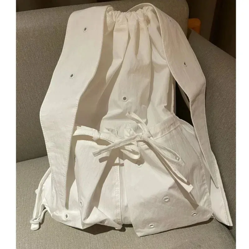 INS coreano coniglio orecchie fiocco lacci coulisse plissettato casual spalla femminile grande capacità tote borsa zaino leggero_voghion.com