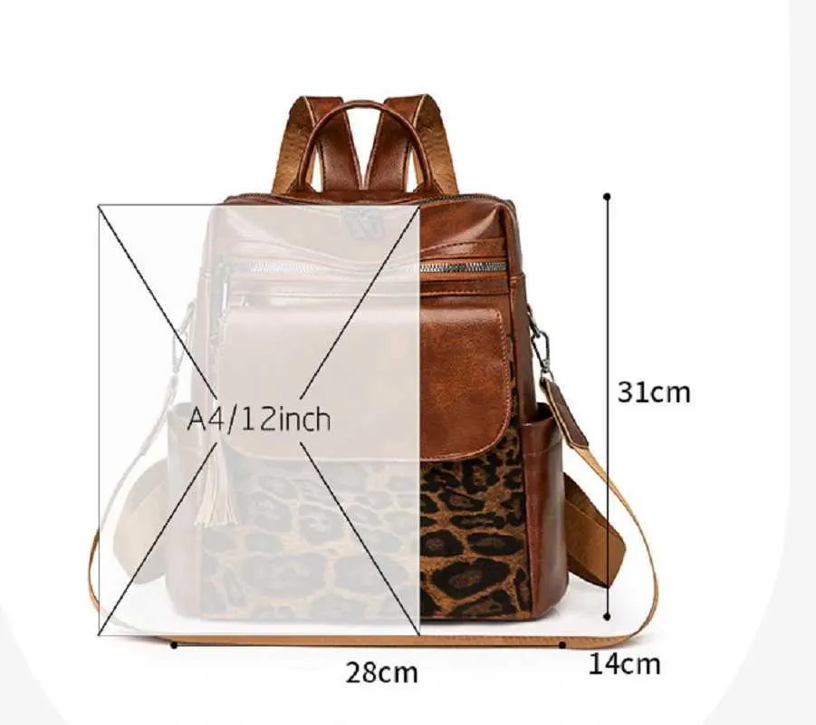 Sacs à dos de voyage en cuir vintage léopard pour femmes, nouvelle mode, grande capacité, sacs à bandoulière, fourre-tout, sac d'école, bandoulière_voghion.com