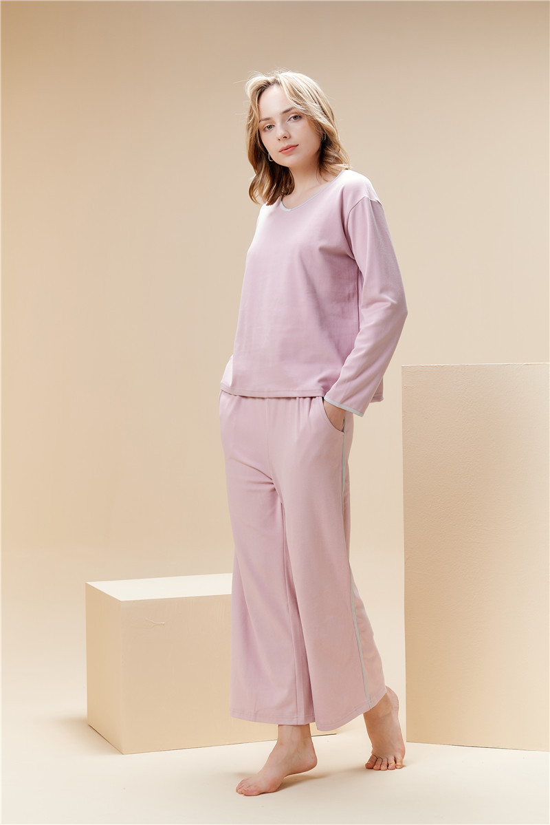 Fløjl pyjamas sæt til kvinder v-hals pullover hjemmetøj sæt_voghion.com