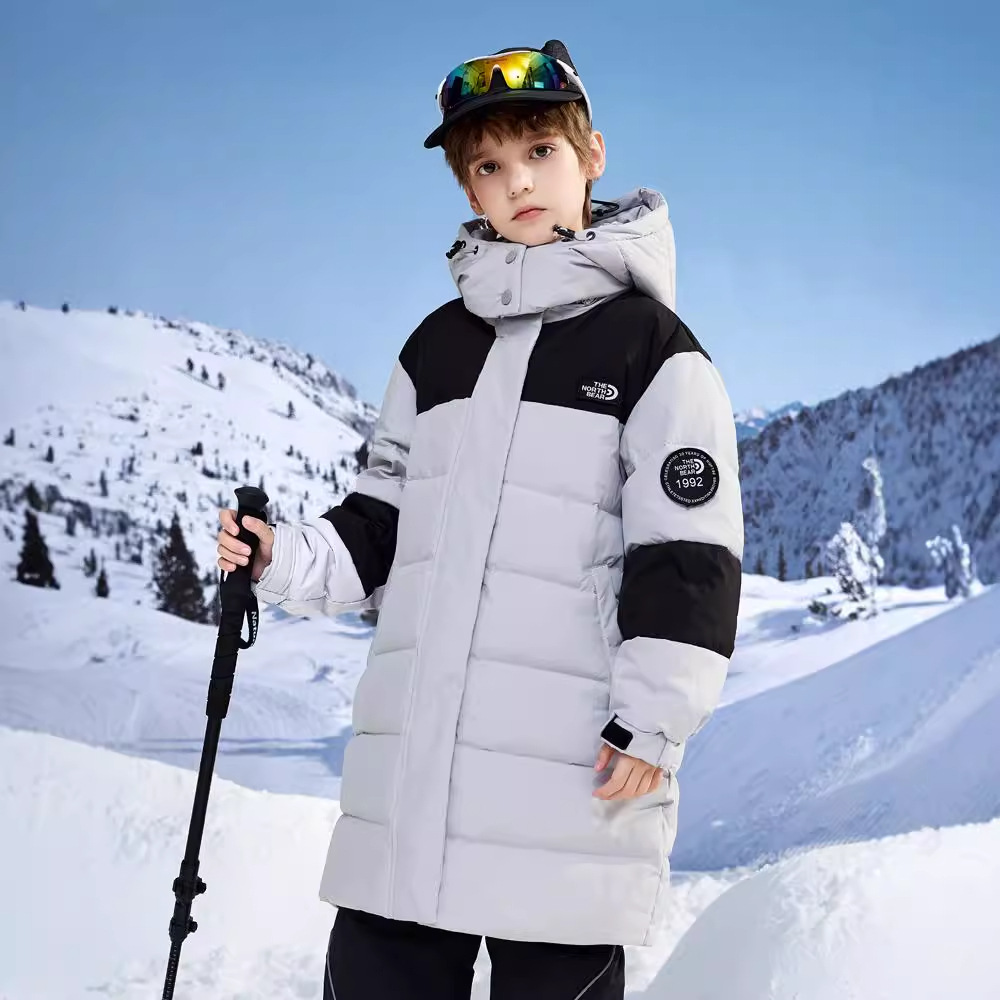 ​​Hooded Color-Block Down Jacket For Boys & Teens - Mid-Length Warm Winter Coat (Army Light , 130-170cm)​​