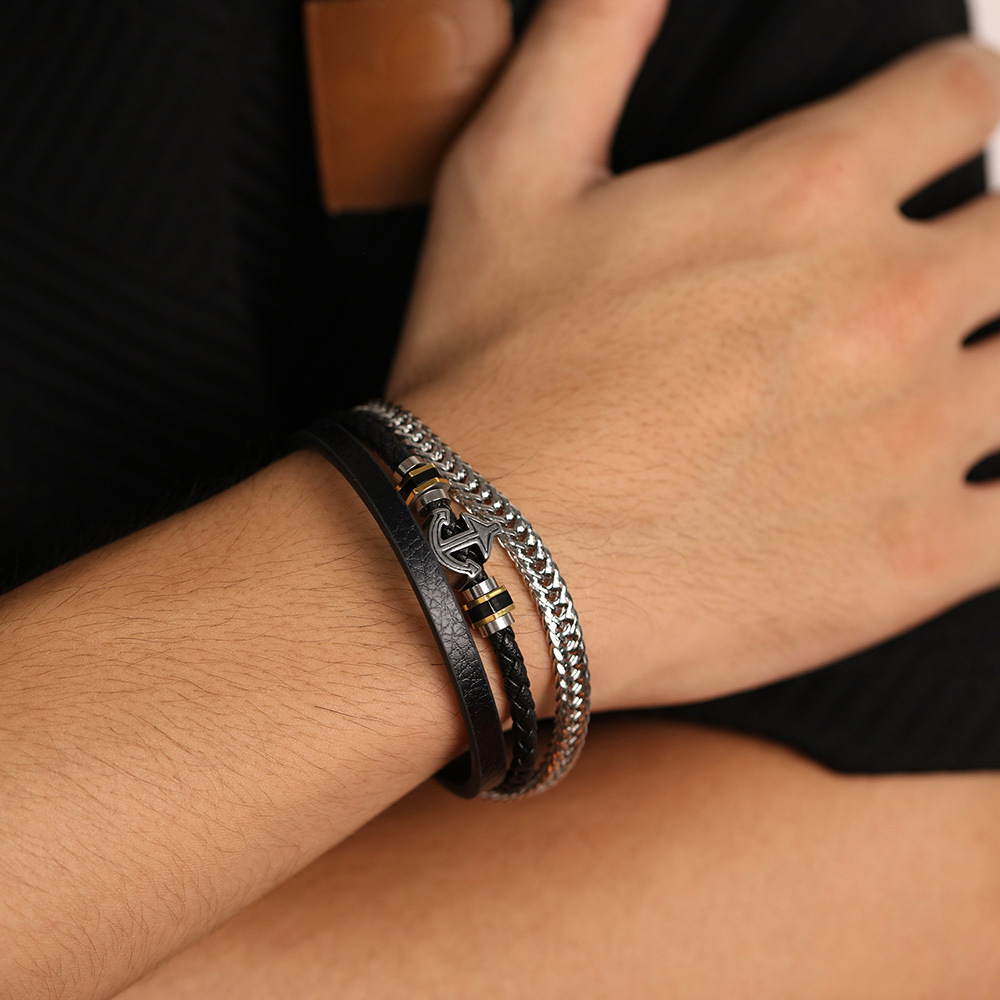 Boot Anker Lederarmband Accessoire Edelstahl Armband Herren_voghion.com