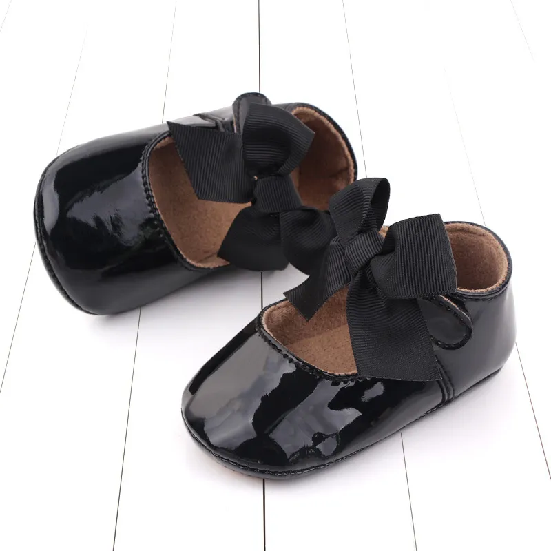 Bebé recién nacido Infante Niño Niña Clásico Lazo Suela de goma Anti-labio PU Dre Littleprout First Walker Cuna para niños pequeños_voghion.com