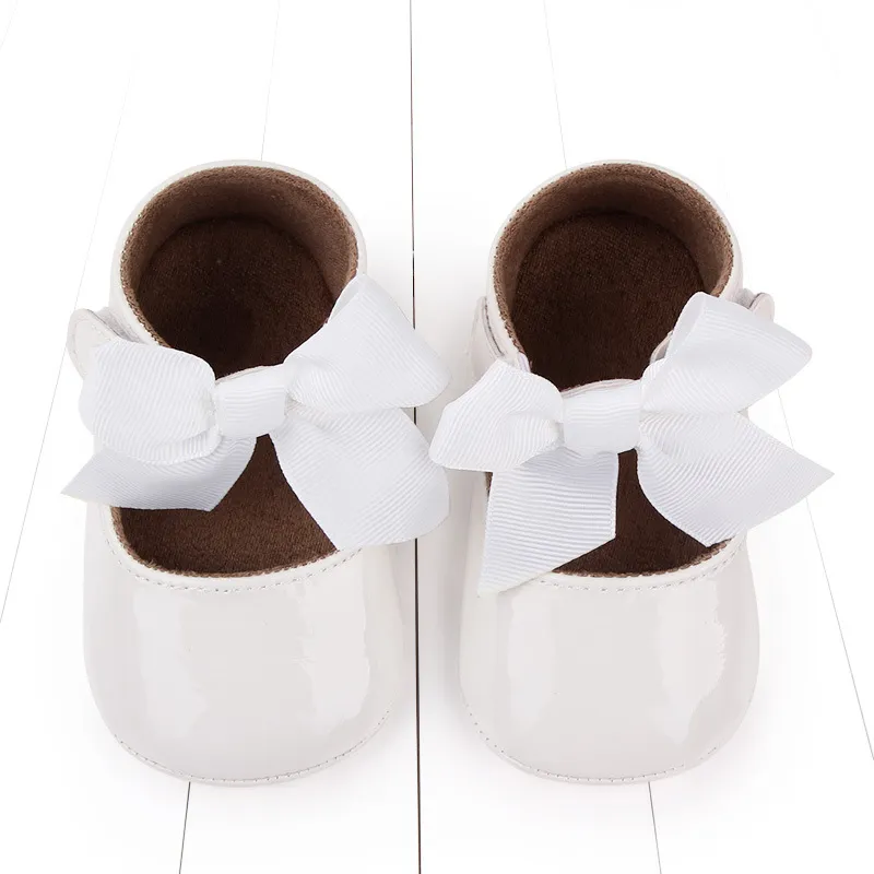 Bebé recién nacido Infante Niño Niña Clásico Lazo Suela de goma Anti-labio PU Dre Littleprout First Walker Cuna para niños pequeños_voghion.com