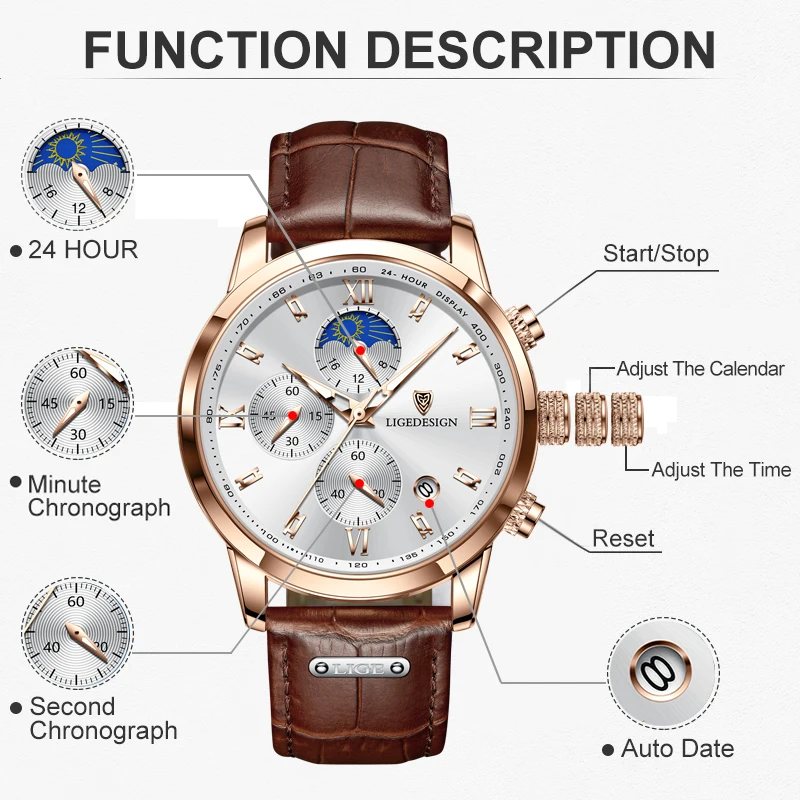 Casual Moon Phase Quartz Watch For Men With Leather Strap_voghion.com