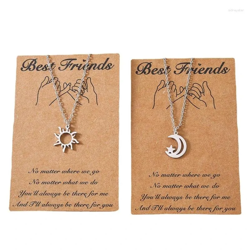 Collane con ciondolo 2 pezzi alla moda in acciaio inossidabile per sole e luna con collana elegante in cartone per donne e ragazze_voghion.com