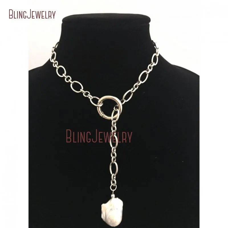 Chains NM35057 Baroque Pearl Choker European Inspired Necklace With Spring Lock_voghion.com