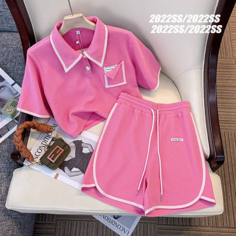 Women's Polo Collar Pink Design Niche Fashion Age-reducing Shorts Two-piece Suit_voghion.com