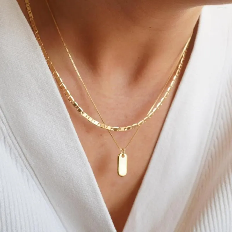 Colliers pendentifs 2023 Collier ovale multicouche en acier inoxydable tendance pour femmes Chaîne géométrique couleur or_voghion.com