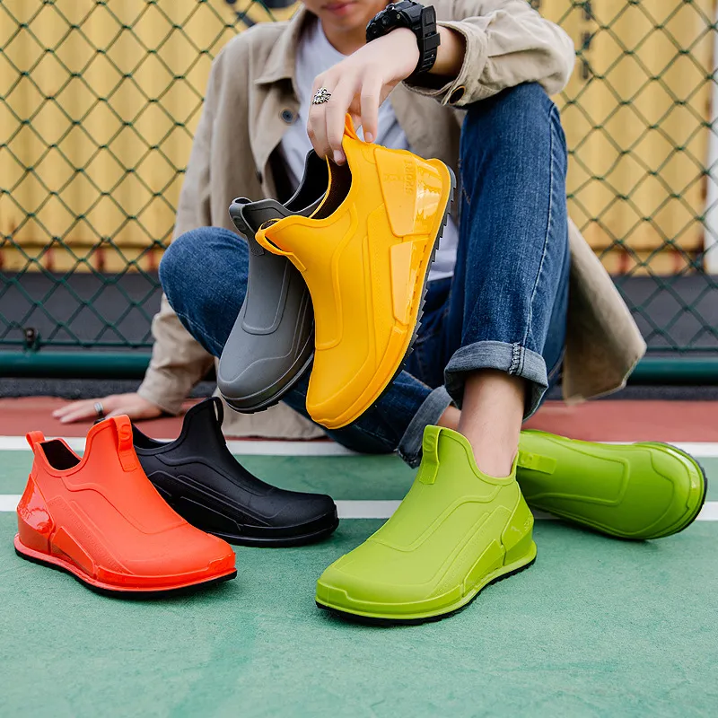 New Men's Tide Short Rain Boots Non-slip Kitchen Takeaway Water Thick-soled Overshoes Fishing Rubber Shoes_voghion.com