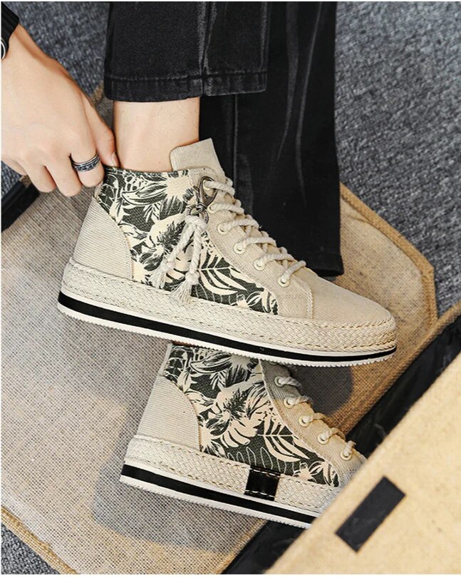 High top canva autumn niche cloth with thick ole elevated height caual board for young port and leiure men'_voghion.com