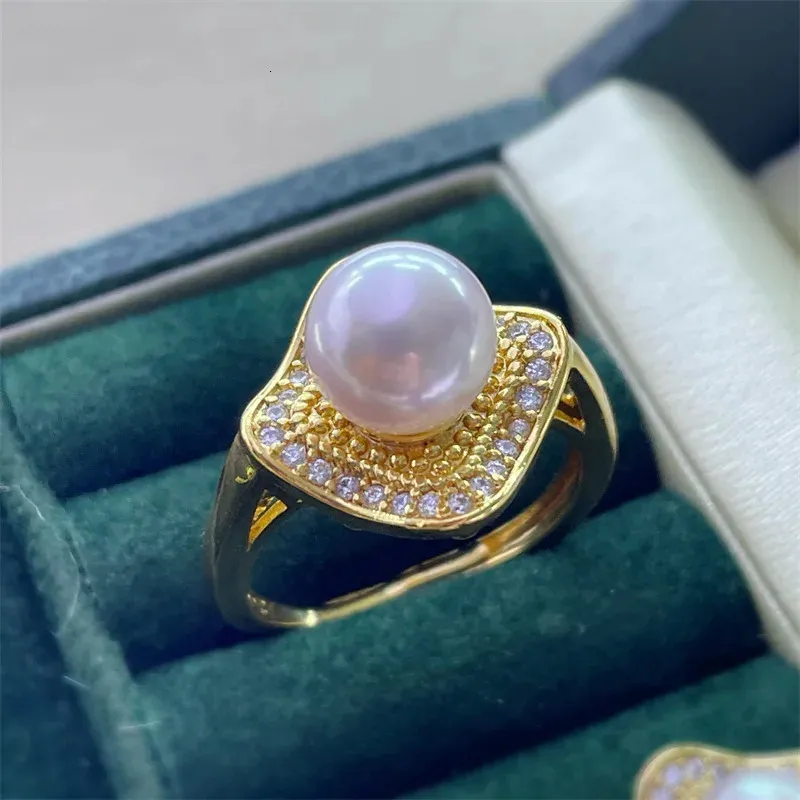 Hochwertiger glänzender Kristallschmucksatz 14 Karat Vergoldung echte natürliche Süßwasserperlenkette Ohrringe Ringe für Frauen_voghion.com