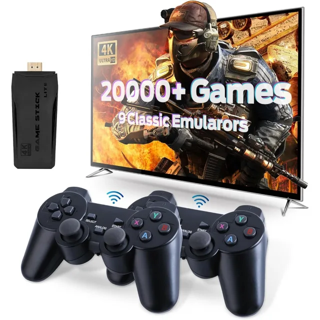 Konsola do gier wideo 4K Retro 20000 gier Emuelec 9 Emulator TV Stick Gaming hine z podwójnym bezprzewodowym padem do gier_voghion.com