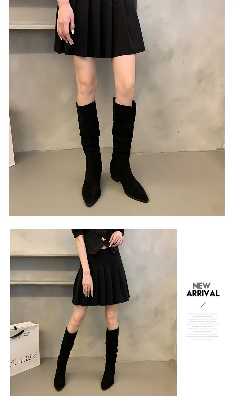 Bottes de cowboy occidentales pointues à talons épais pour enfants, nouvelle collection printemps et automne 2024, sans courrier_voghion.com