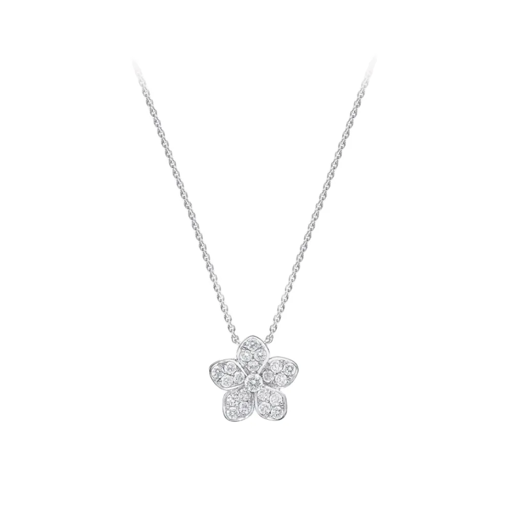 Sterling Silver Five-petal Flower Necklace With Zircon For Her_voghion.com