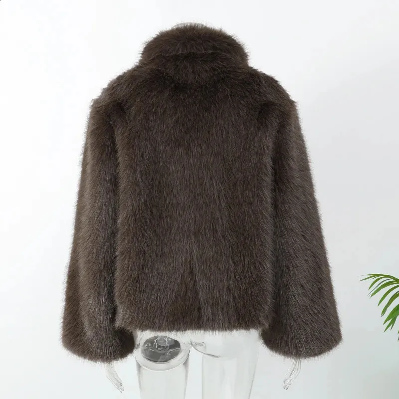 Mode Verdicken Warme Flauschigen Pelzigen Mantel Frauen Lange Sleeveshort Fuchs Pelz Oberbekleidung 2024 Chic Dame Straße Jacke_voghion.com