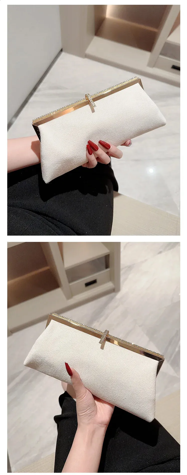 High-end Women Veet Evening Bag Fashion Fish Hook Lock Clutch Purses Female Handbags Chain Shoulder Bags for Wedding_voghion.com