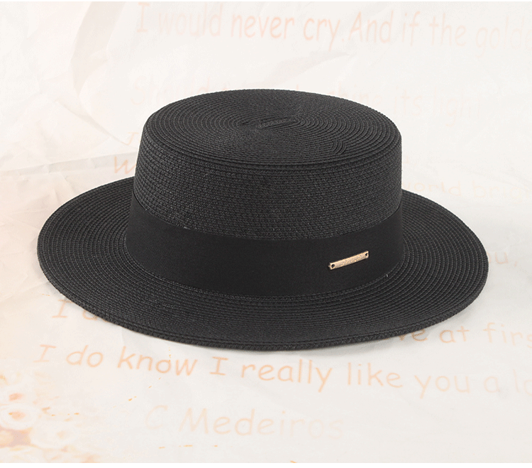 Cappello estivo coreano in paglia, cappello elegante con parte superiore piatta, cappello parasole per le vacanze, cappello casual semplice e versatile francese, per ragazze_voghion.com