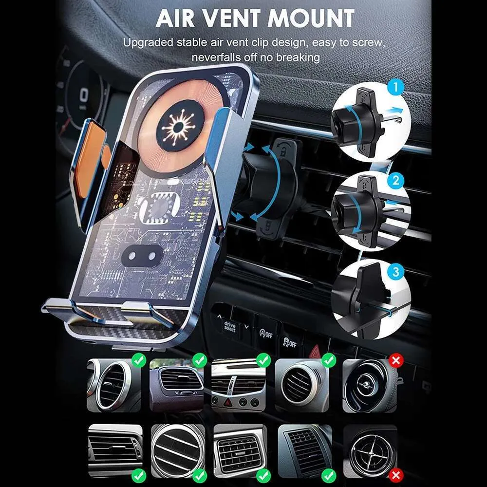 Supporto per caricabatterie wireless per auto da 15 W, a infrarossi, con morsetto automatico, per ricarica rapida, supporto per bocchetta dell'aria, supporto per telefono_voghion.com