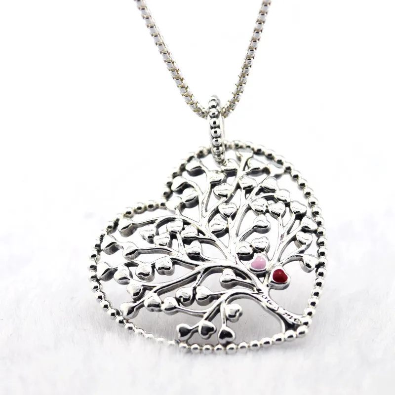 Collana con ciondolo a forma di cuore in smalto misto con albero dell'amore, per donna, in argento sterling, con catena di gioielli statement_voghion.com