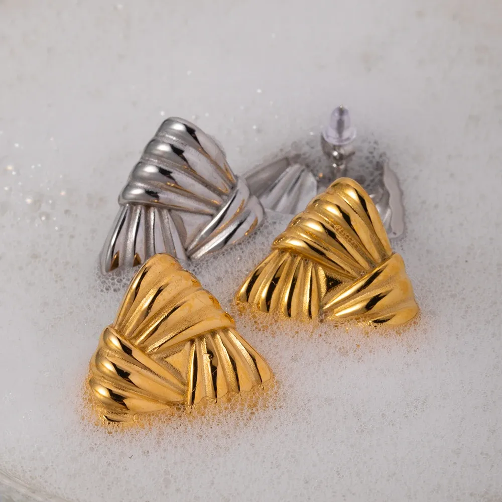 Geometric Triangle Metal Huggie Earrings For Women Stainless Steel_voghion.com