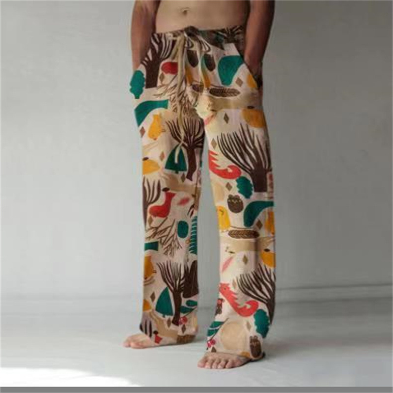 Herren Freizeithose Mit Retro Ethno Print Und Weitem Bein_voghion.com
