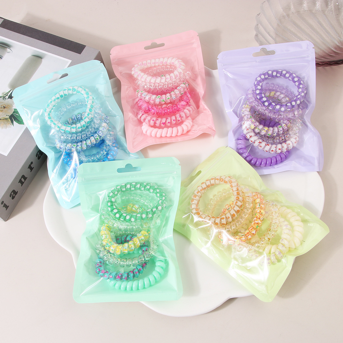 Guanyang 6-teiliger Telefonleitungs-Haarring, Dopamin, Bonbonfarbe, Haarring für Damen, hochelastisch, Farbe, Haarseil, Basic-Haarseil_voghion.com
