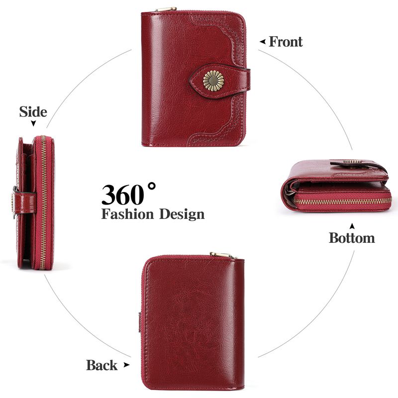 Echtes leder kurze brieftasche zwei falten frauen zipper vintage öl wachs rindsleder_voghion.com