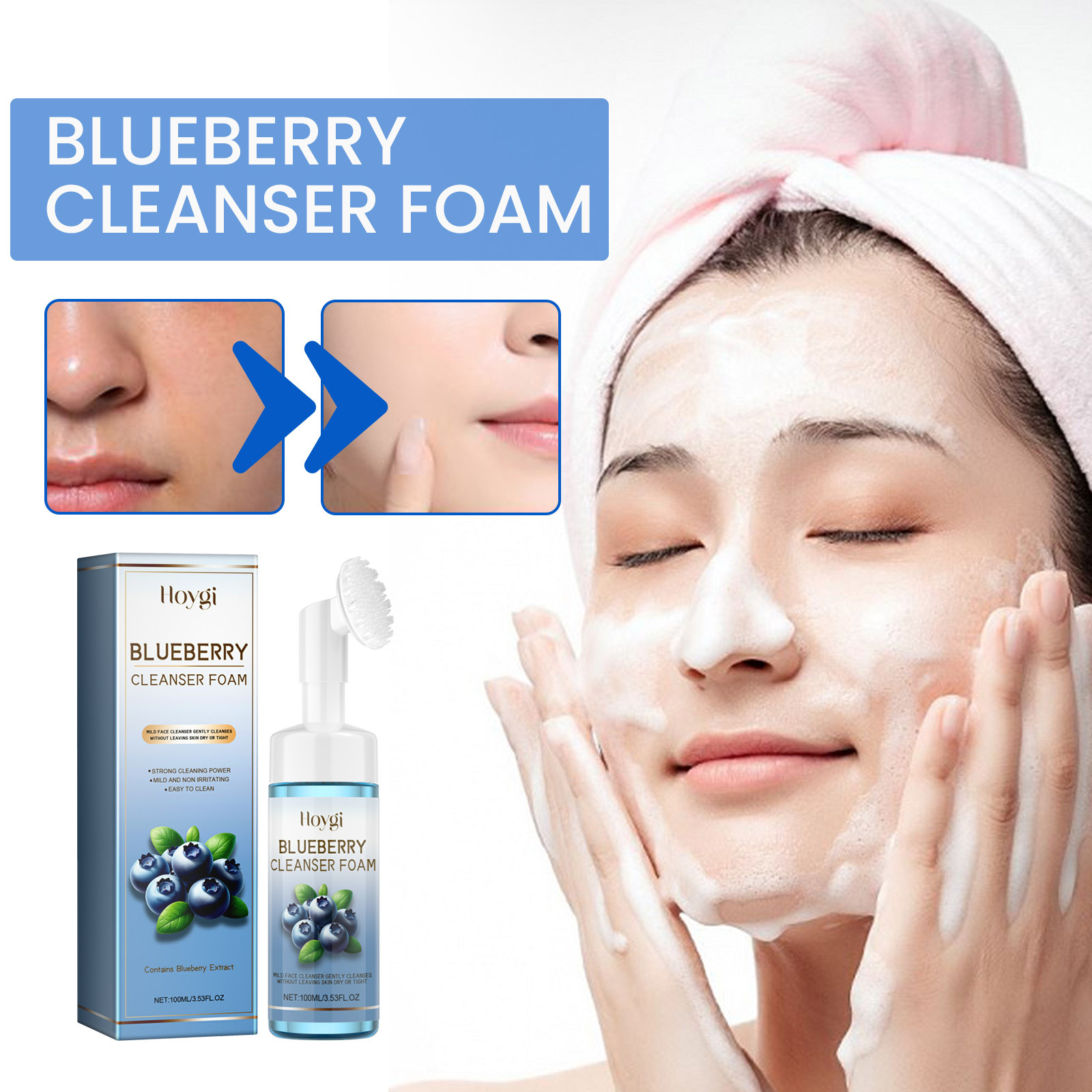 Hoygi Blueberry Schaumreiniger Reinigt das Gesicht mit zarter Textur, massiert und repariert dunkle Mitesser_voghion.com