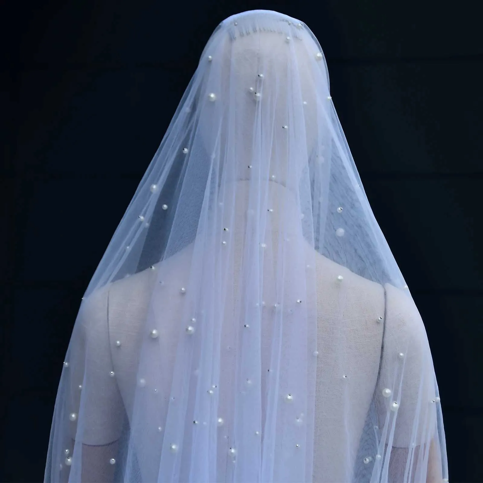 Gioielli per capelli, velo con 2 nodi, copri viso, perle, veli da sposa con perline, con pettine, bordo grezzo, lunghezza al gomito, accessori per matrimonio_voghion.com