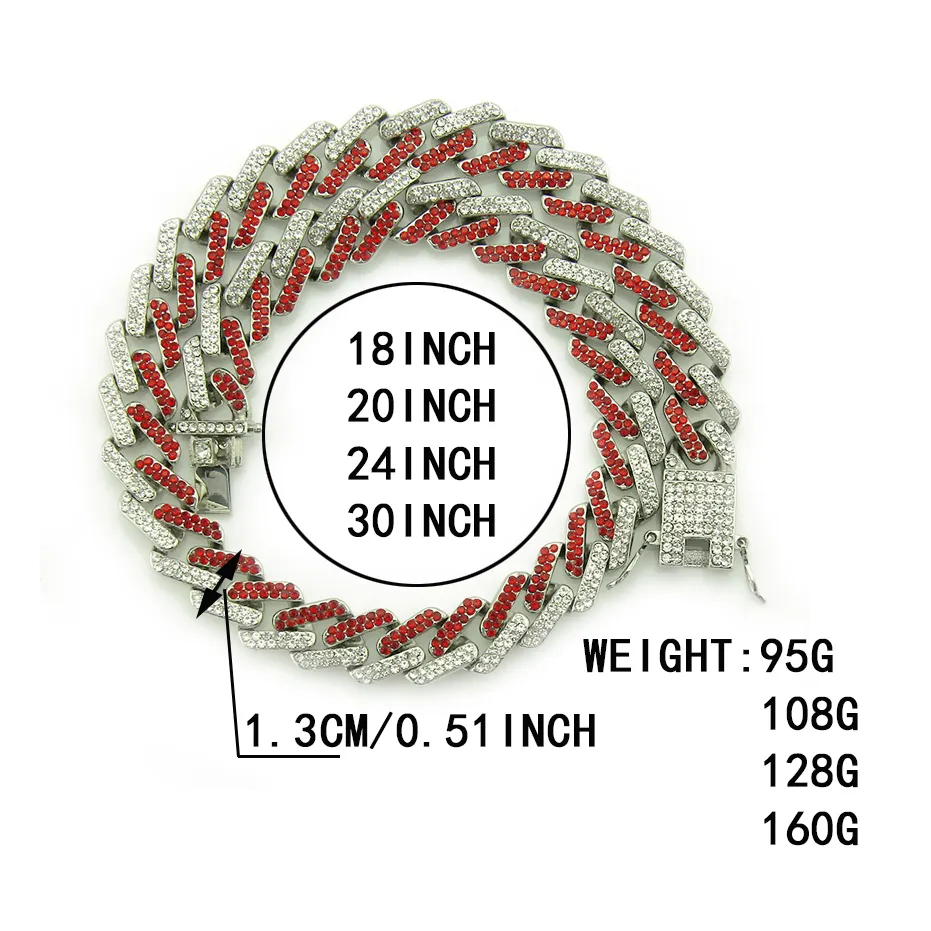 13mm 10 Colors New personalized Hip Hop Bling Red Blue Diamond Cuban Link Chain Necklace for Men Miami Rapper Bijoux_voghion.com