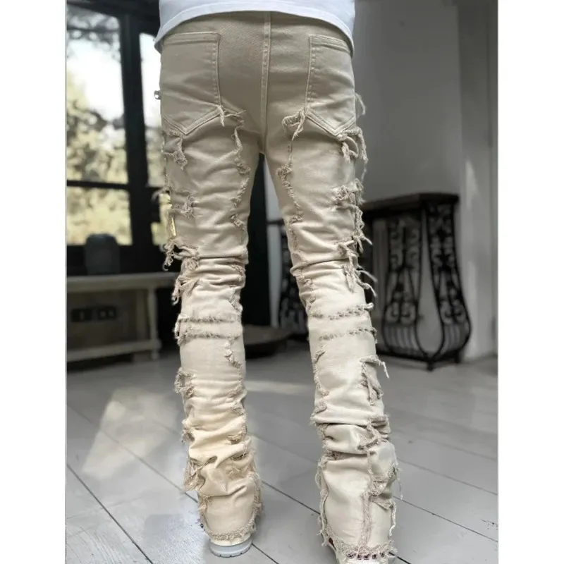 E15E Herren Stacked Jeans Fit Zerrissene Destroyed Gerade Jeanshose Vintage Hip Hop Hose Streetwear 240415_voghion.com