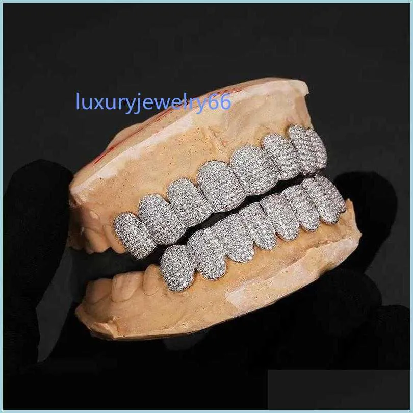 Dentalgrills Exklusive Anpassung Moissanite Zähne Grillz Iced Out Hop Sier Dekorative Zahnspangen Real Dia BG Too Dh2Sf_voghion.com