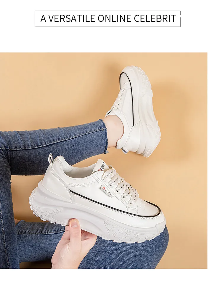 Zapatos deportivos informales de suela gruesa para mujer, de primavera, nuevos, versátiles, cómodos, transpirables y con plataforma, pequeños, blancos, con diseño de bizcocho._voghion.com