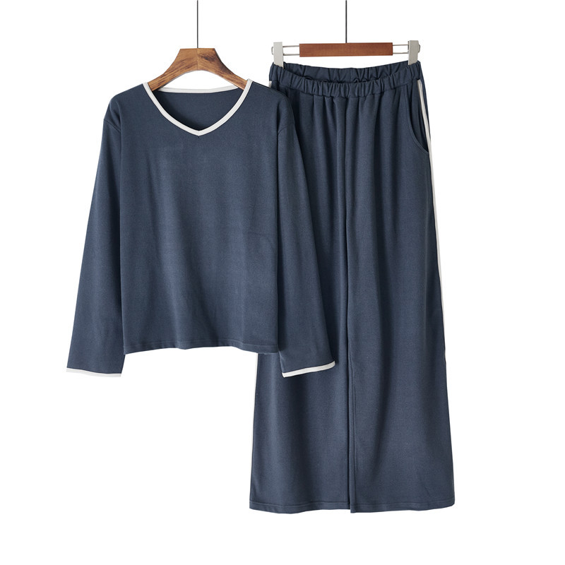 Fløjl pyjamas sæt til kvinder v-hals pullover hjemmetøj sæt_voghion.com
