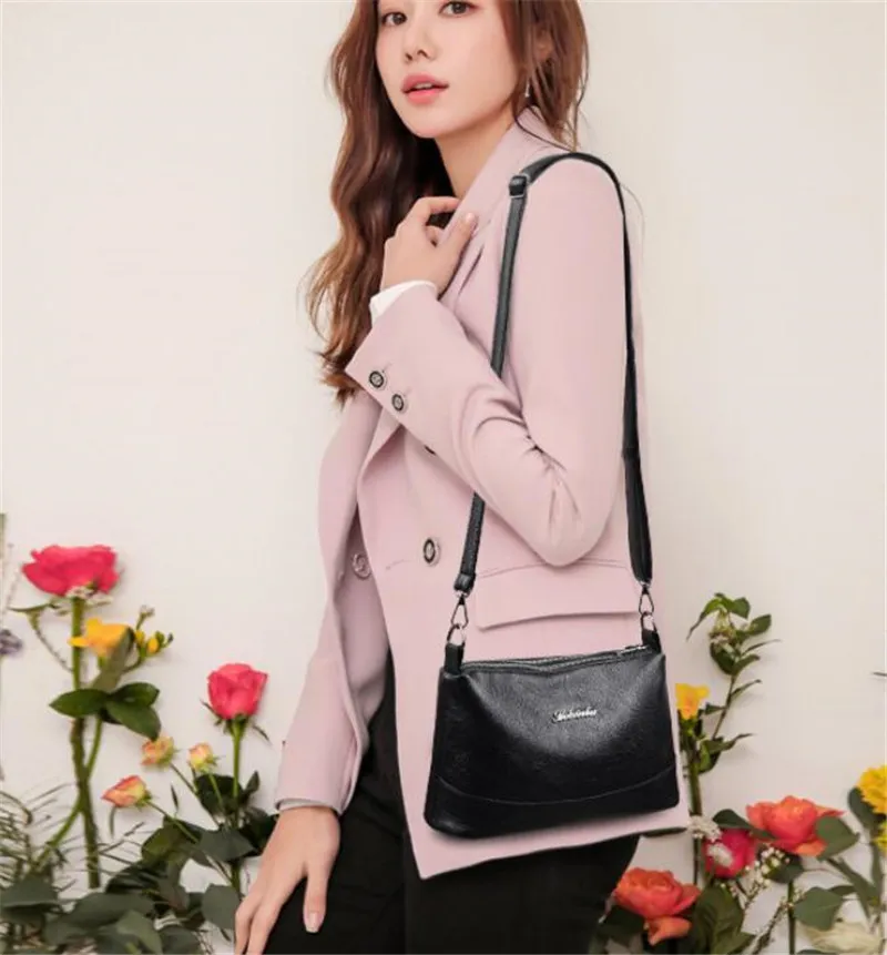 Borsa a tracolla da donna in morbida pelle PU con doppia tasca Yogodlns, con due tracolle, nera_voghion.com