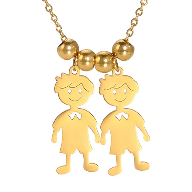 2025 New Arrivals Stainless Steel Boy Girl Kids Pendant Necklace for Women Men Beads Chain Choker Family Jewelry Gift collares aesthethic_voghion.com