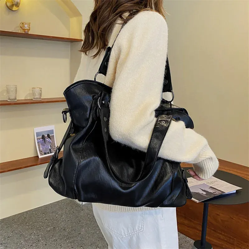 Grandi borse a tracolla nere da donna, grandi dimensioni, casual, tote bag di qualità in pelle PU, hobo, borsa a tracolla, da viaggio, da donna_voghion.com