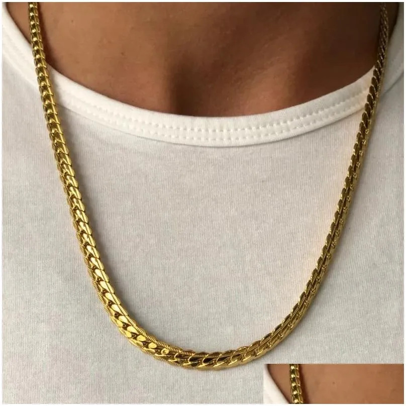 Catena a serpente piatta antica 4/7 mm 14 carati oro giallo girocollo lunghe catene per donne uomini consegna a domicilio gioielli collana Dhy5W_voghion.com