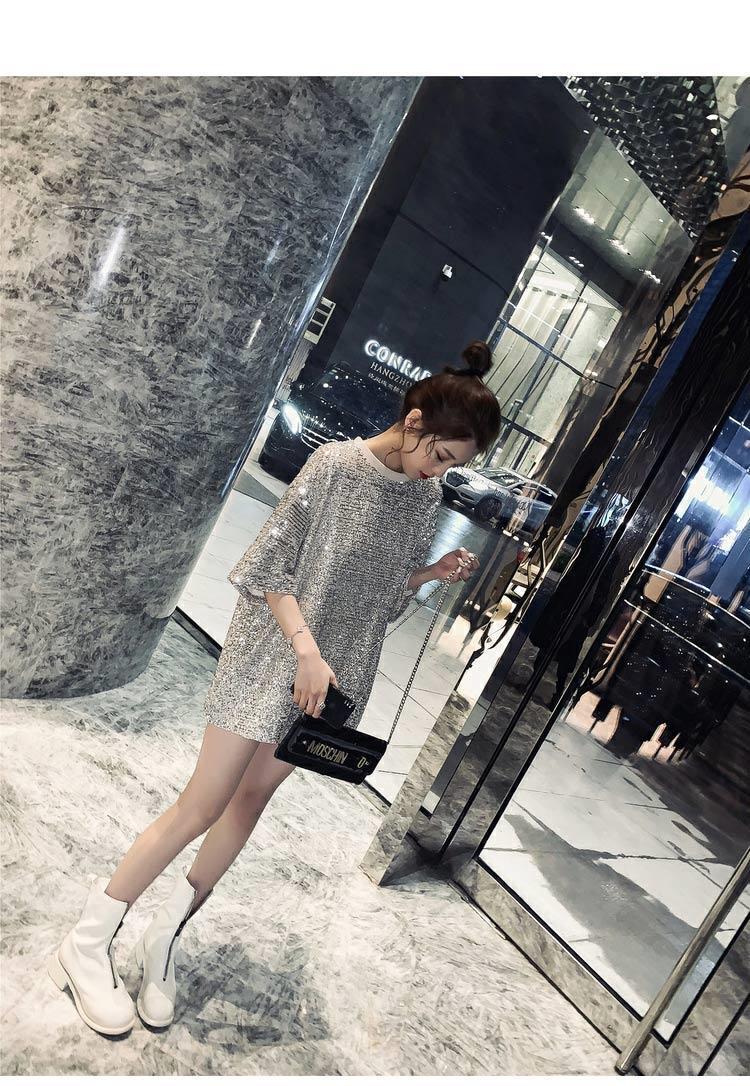2025 Summer New Korean Edition Loose And Slim Shining Heavy Industry Blingbling Casual Short Sleeved T-shirt For Women_voghion.com