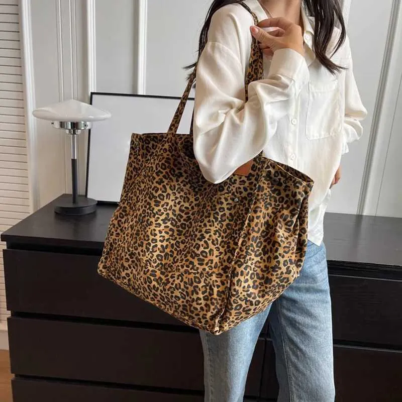 Handtasche mit Leopardenmuster, Retro-Canvas, große Kapazität, Einkaufstasche Y241026_voghion.com