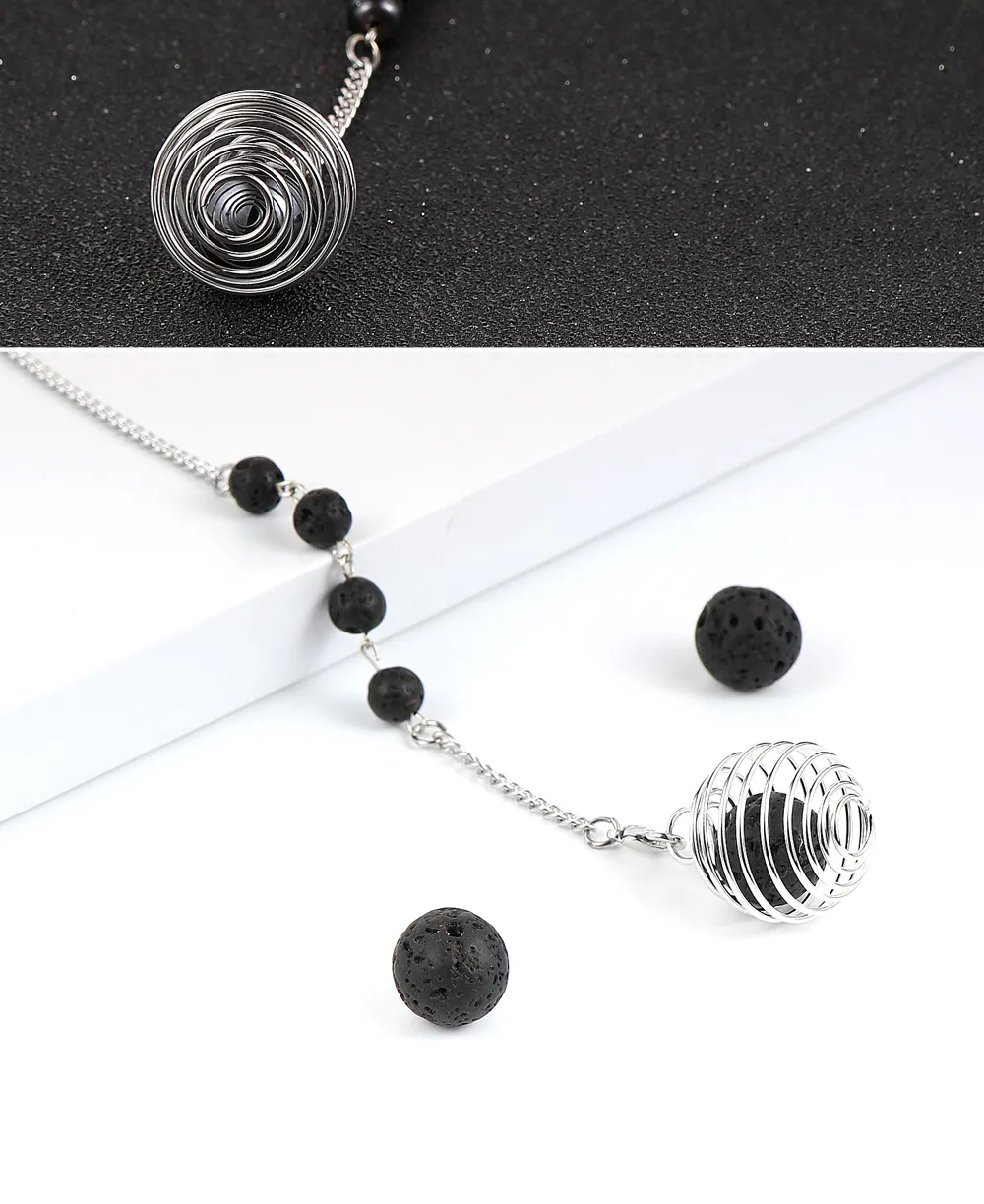 Chaînes Na Métal Ressort Boule Reiki Naturel Hématite Oeil de Tigre Pierre de Lave Pierre Précieuse Pendules Pour Divination Hommes ing Femmes_voghion.com