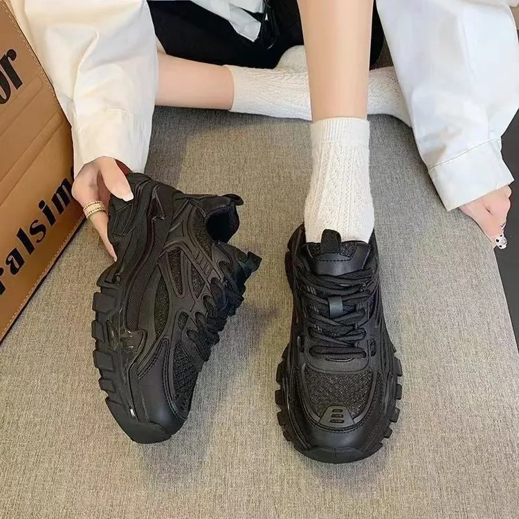 Mesh Thick Sole Round Toe Lightweight Sports Comfortable And Breathable Fashionable Casual Dad Shoes_voghion.com