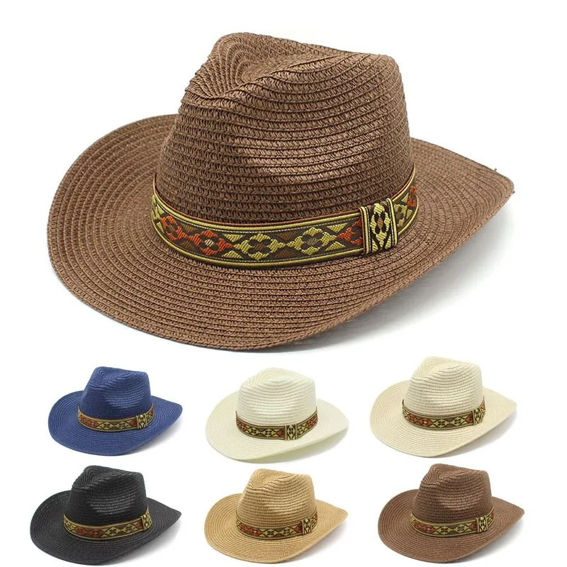 Tibetan Ethnic Style Western Cowboy Straw Top Men's and Women's Outdoor Beach Sunscreen Hat_voghion.com