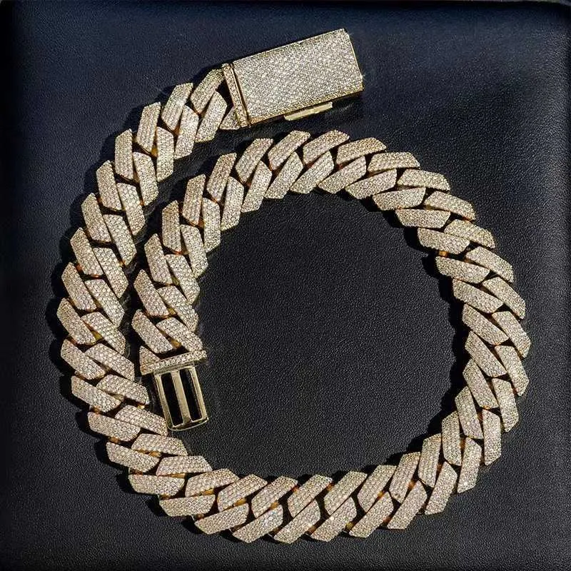 Moissanit Halsband Kubansk K-kedja 20 mm 4 rader Full Dia Ice Out VVS Godkänd Dias Tester Rostfritt Stålplätering_voghion.com