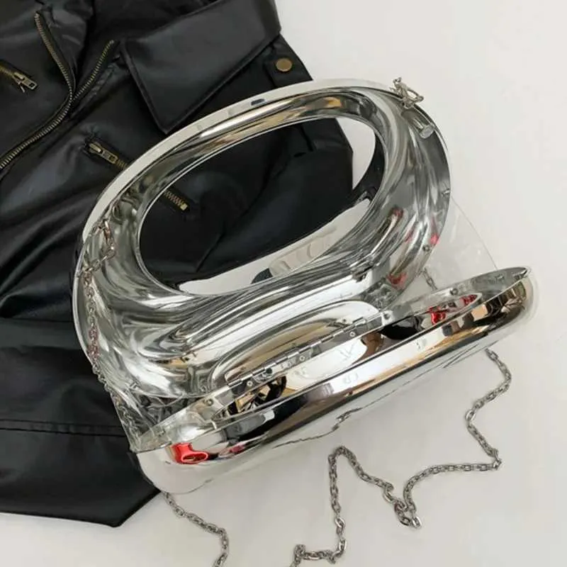 Žene zlatne akrilne polumjesečaste torbe s polumjesecom, okrugle ručke, PVC torbe za zglob, personalizirane torbe_voghion.com