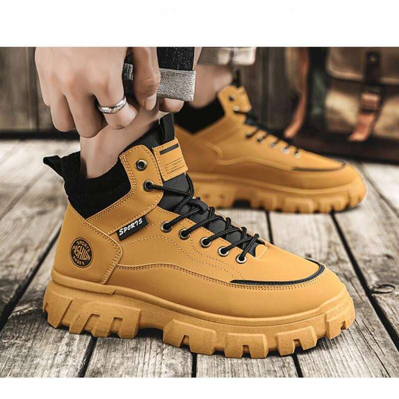 Efterår High Top Martin Herre Arbejdssko Trendy Og Alsidige Tykke Såler Britiske Støvler Korte Vandrestøvler_voghion.com