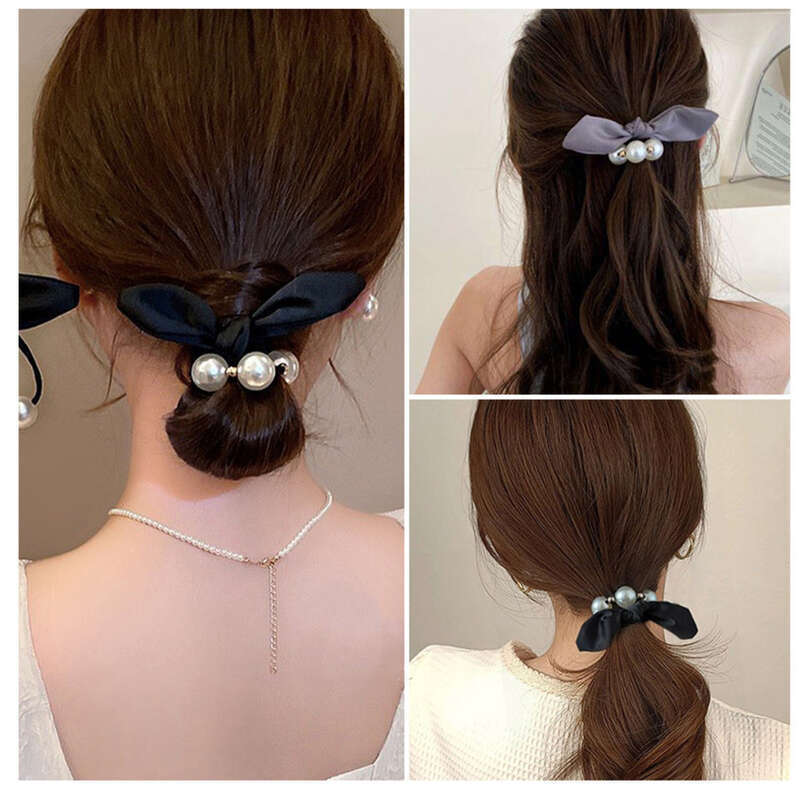 Corda con nodo a farfalla in perle, fasce elastiche per ragazze, fasce in gomma resistenti, fasce per capelli, anelli, accessori per capelli_voghion.com
