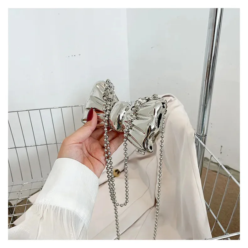 Borsa a mano con catena lunga in oro e argento con fiocco, da sera, da donna, con manico superiore in conchiglia, borse e borsette da festa per matrimonio 241212_voghion.com